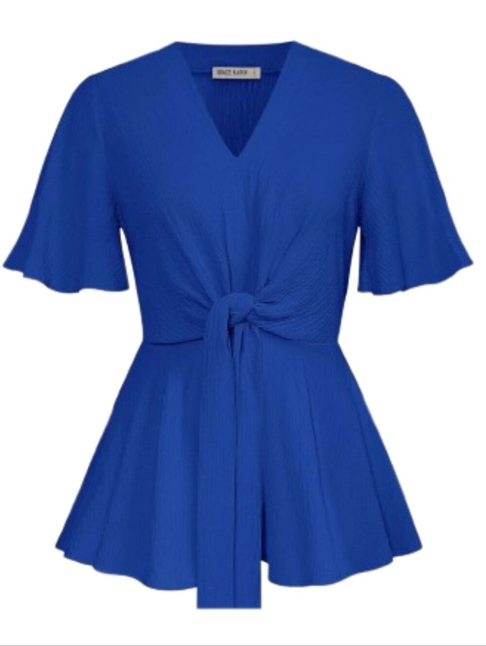 Grace Karin Royal Blue Peplum Tie-Front V-neck Bell Slv Blouse Sz Lg